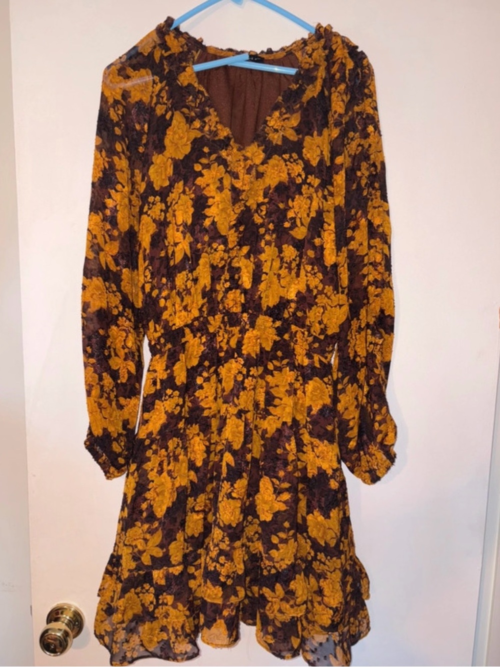 Current Air Mustard Floral Long-Sleeve Dress